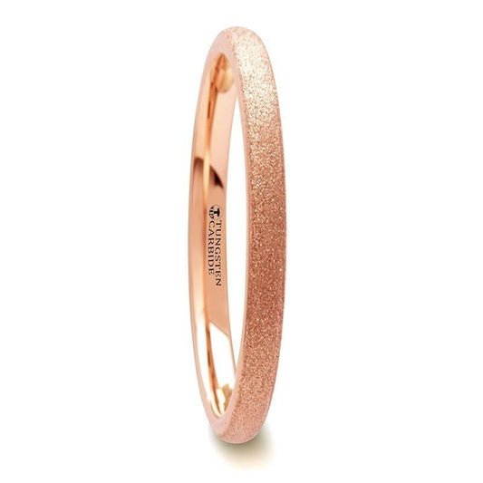 EMBER Domed Womens Rose Gold Plated Tungsten Carbide Ring with Sandblasted Crystalline Finish - 2mm