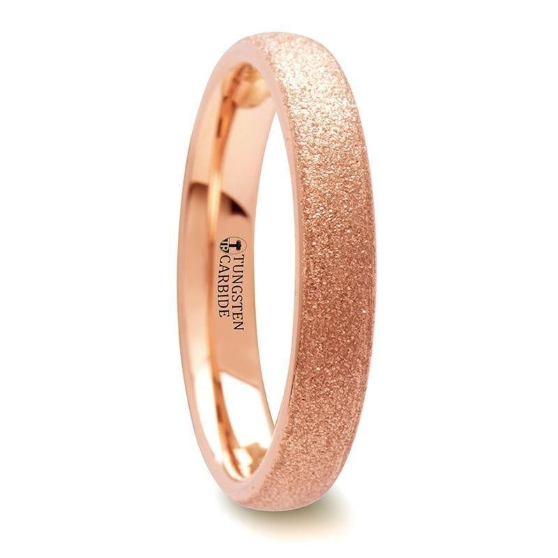 EMBER Domed Womens Rose Gold Plated Tungsten Carbide Ring with Sandblasted Crystalline Finish - 4mm