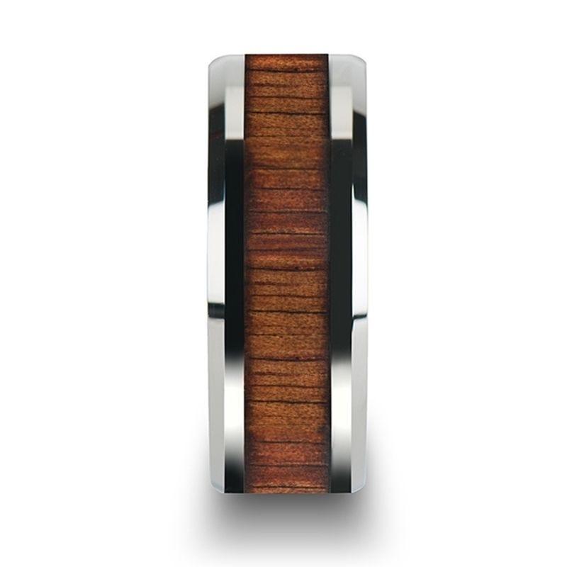 KONA Koa Wood Inlaid Tungsten Carbide Ring with Bevels - 10mm