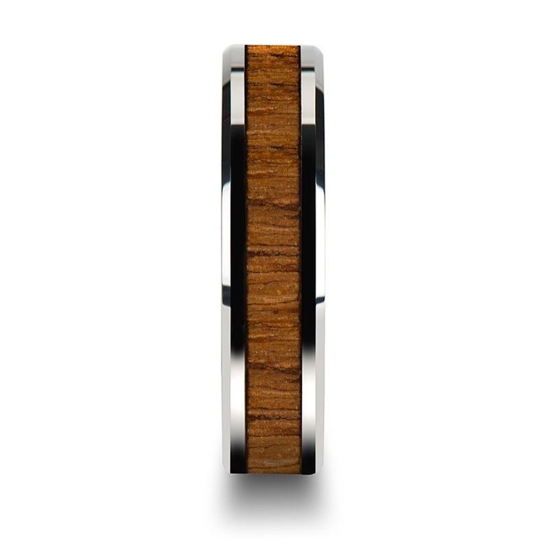 TEKKU Wood Tungsten Ring with Polished Bevels and Teak Wood Inlay - 6mm - 10mm