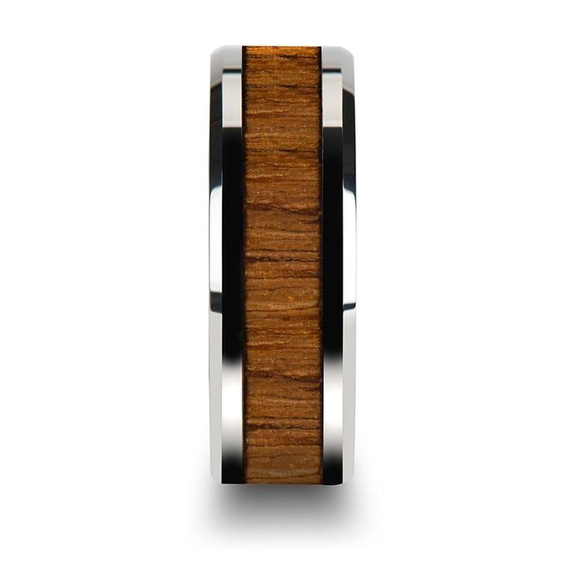 TEKKU Wood Tungsten Ring with Polished Bevels and Teak Wood Inlay - 6mm - 10mm