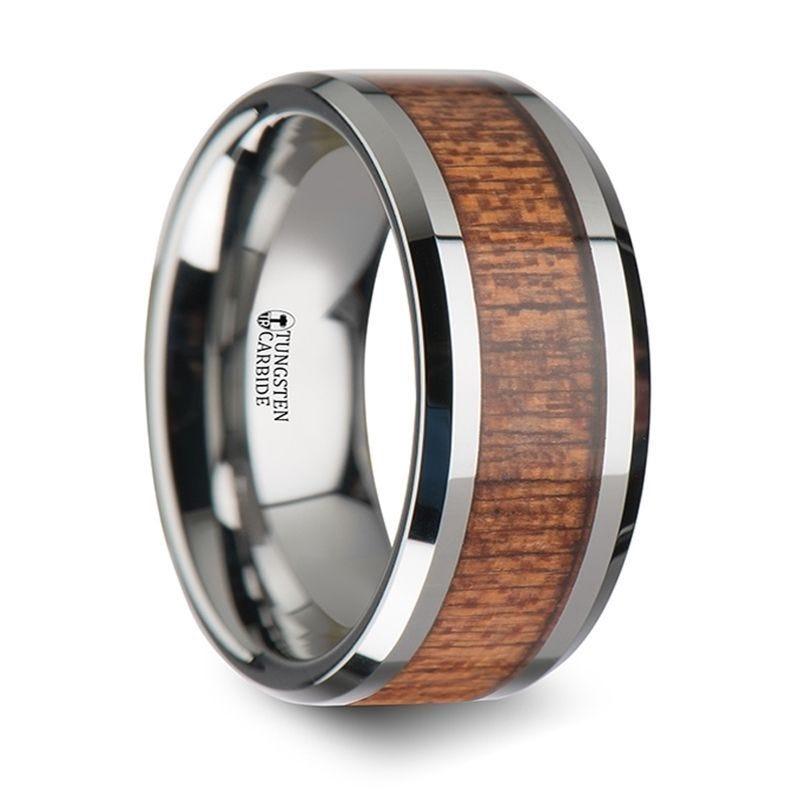 CONGO Tungsten Wedding Band with Polished Bevels and African Sapele Wood Inlay - 6mm - 10mm