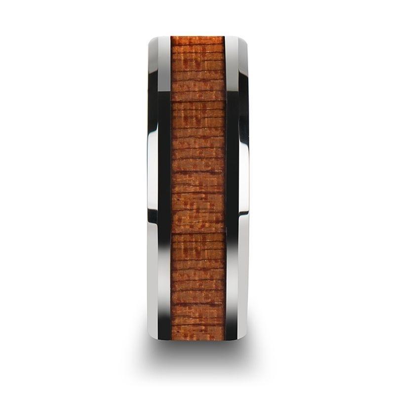 CONGO Tungsten Wedding Band with Polished Bevels and African Sapele Wood Inlay - 6mm - 10mm