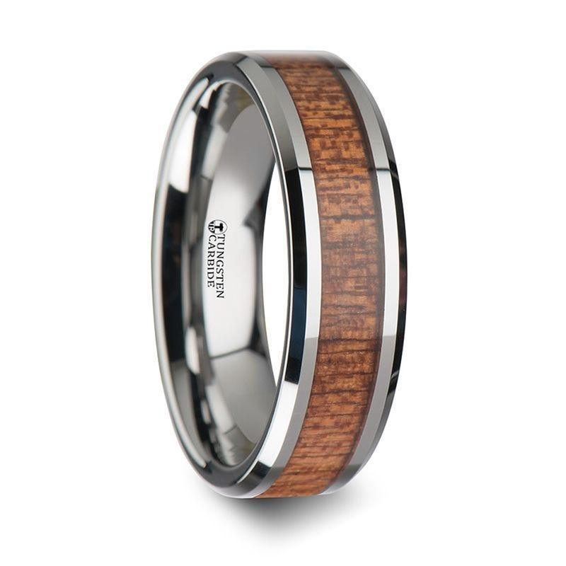 CONGO Tungsten Wedding Band with Polished Bevels and African Sapele Wood Inlay - 6mm - 10mm