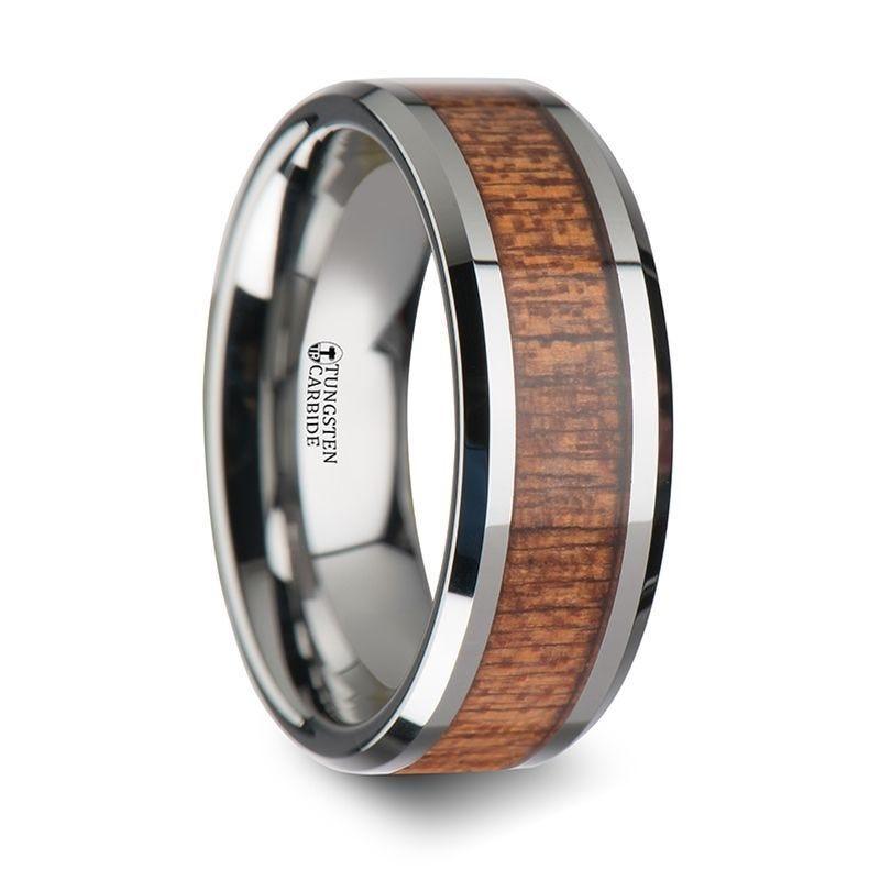 CONGO Tungsten Wedding Band with Polished Bevels and African Sapele Wood Inlay - 6mm - 10mm