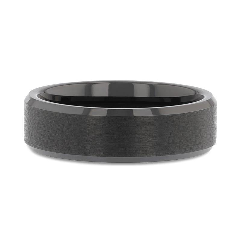 ELISE Black Tungsten Ring with Polished Beveled Edges and Brush Finished Center - 4mm - 10mm