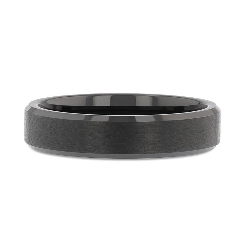 ELISE Black Tungsten Ring with Polished Beveled Edges and Brush Finished Center - 4mm - 10mm