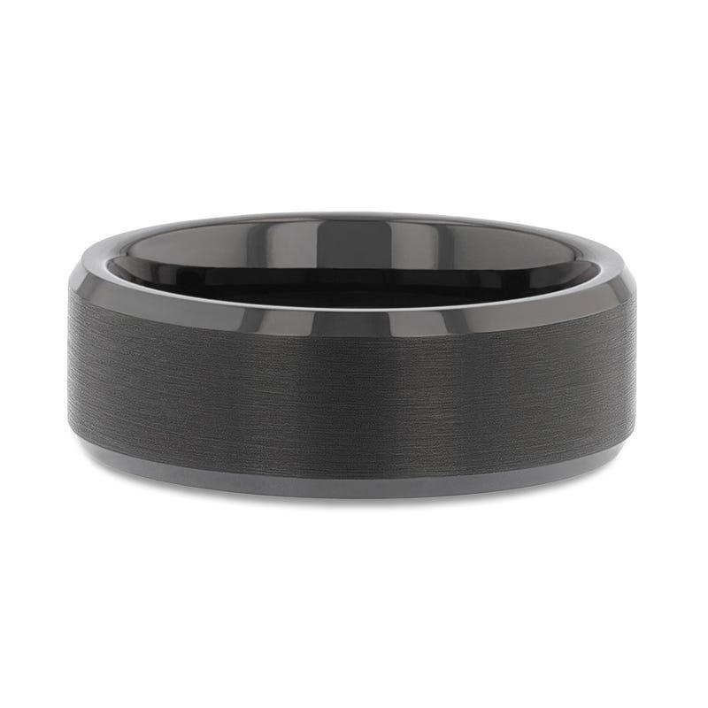 ELISE Black Tungsten Ring with Polished Beveled Edges and Brush Finished Center - 4mm - 10mm