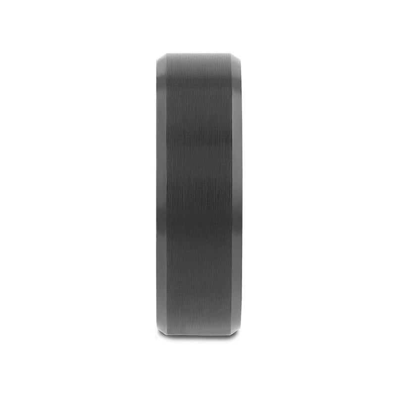 ELISE Black Tungsten Ring with Polished Beveled Edges and Brush Finished Center - 4mm - 10mm