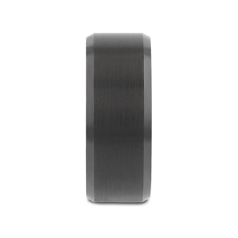 ELISE Black Tungsten Ring with Polished Beveled Edges and Brush Finished Center - 4mm - 10mm