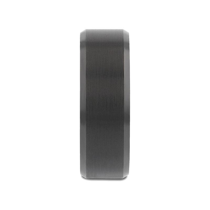 ELISE Black Tungsten Ring with Polished Beveled Edges and Brush Finished Center - 4mm - 10mm