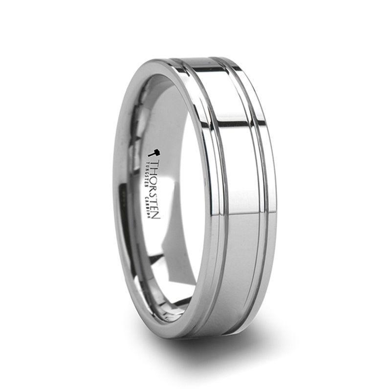 ANCHORAGE Men’s Tungsten Wedding Band with Dual Offset Grooves - 6mm or 8mm