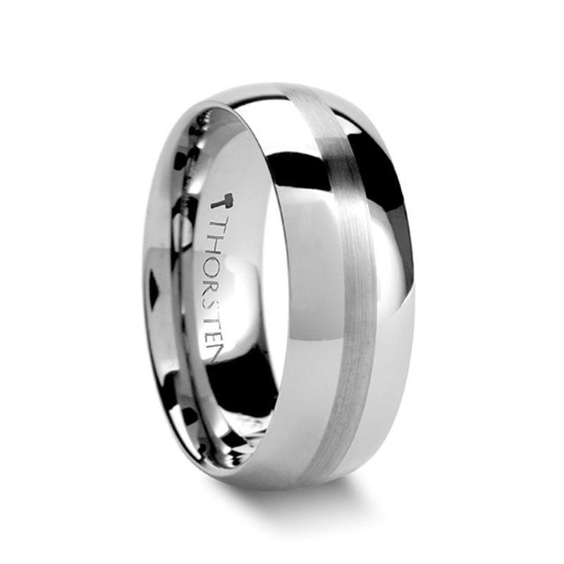 BELLATOR Domed with Brushed Stripe Tungsten Wedding Ring - 4mm - 12mm