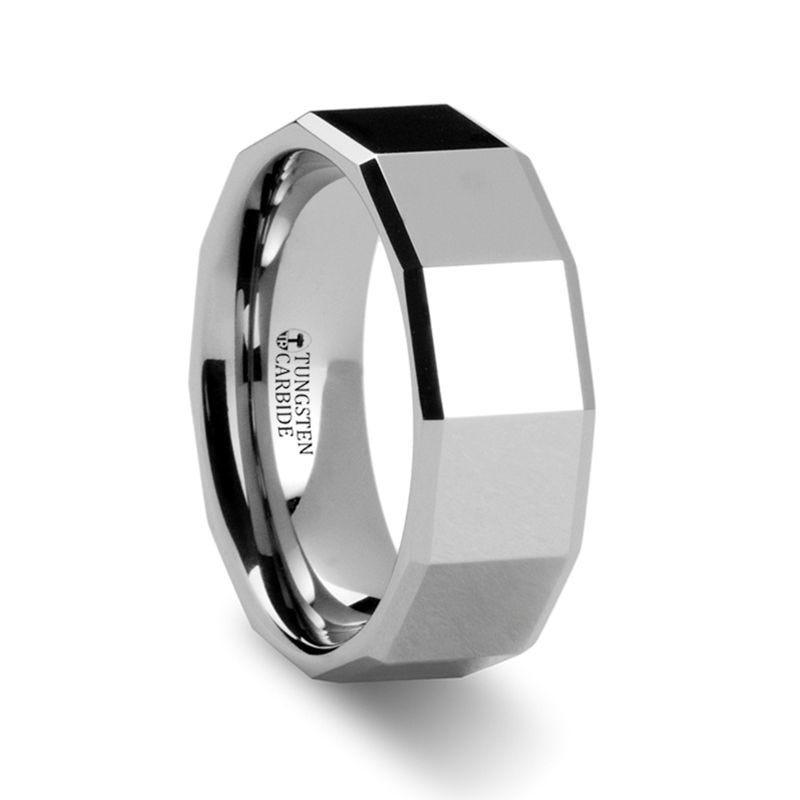 COLUMBUS Tungsten Carbide Ring with Square Facets - 8mm