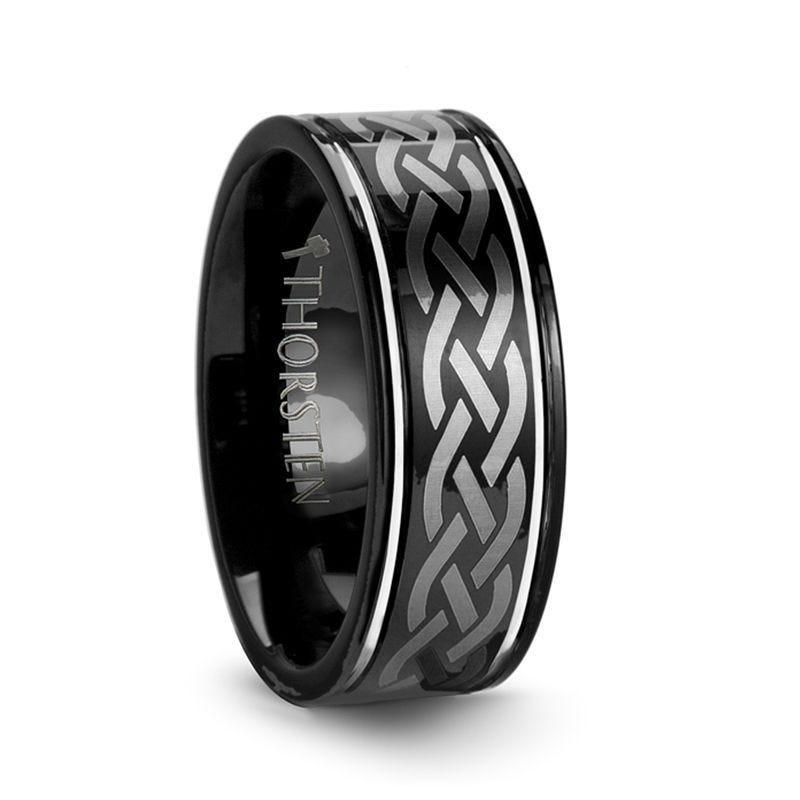 KILDARE Celtic Engraved Design Black Tungsten Wedding Band - 8mm