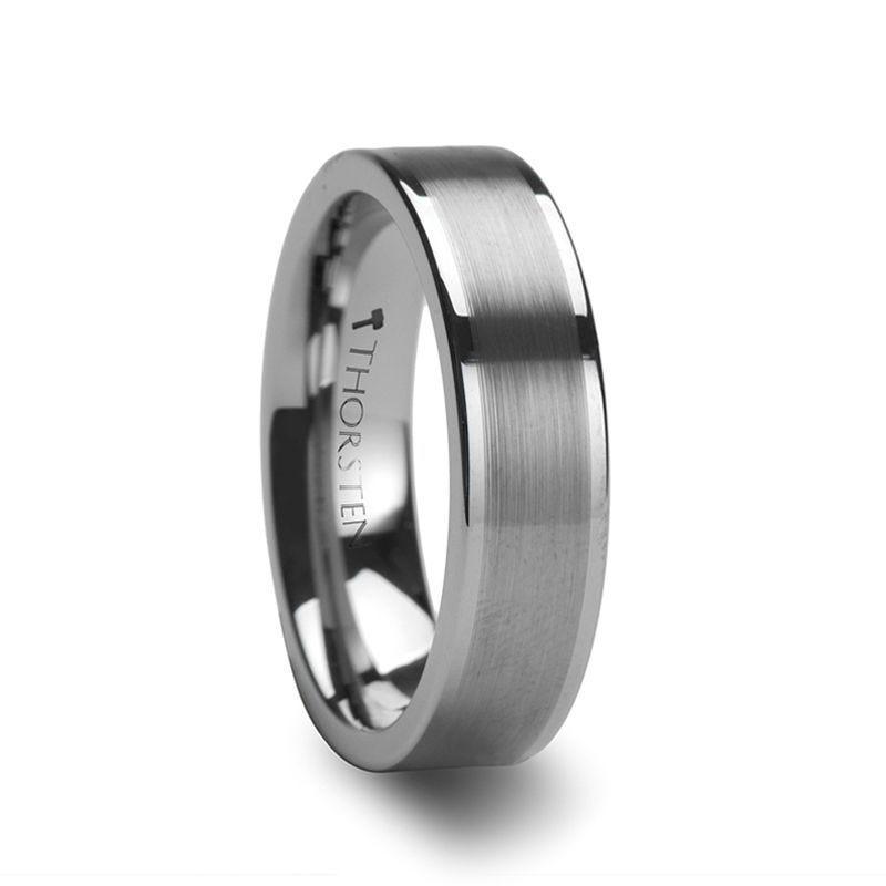 AIRES Flat Brush Finish Center Polished Edges Tungsten Carbide Ring - 4mm - 10mm