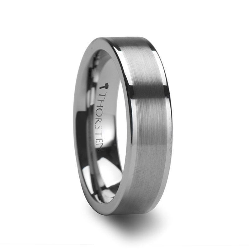 AIRES Flat Brush Finish Center Polished Edges Tungsten Carbide Ring - 4mm - 10mm