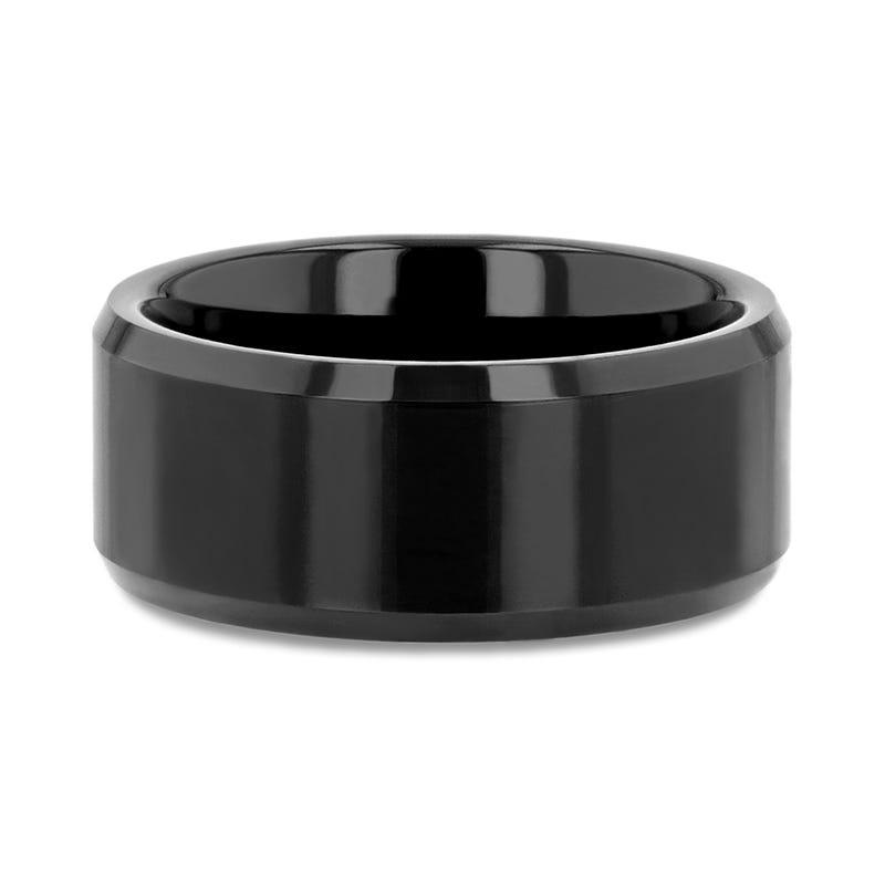 SACRAMENTO Black Tungsten Carbide Ring with Beveled Edges - 10mm