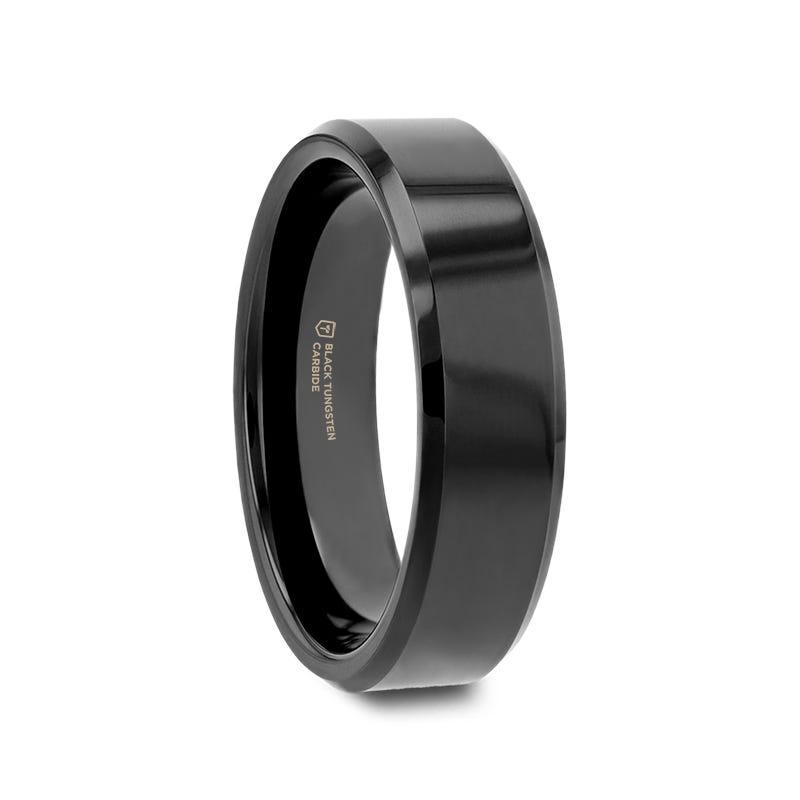 INFINITY Black Tungsten Ring with Beveled Edges - 4mm - 12mm