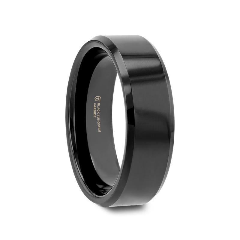 INFINITY Black Tungsten Ring with Beveled Edges - 4mm - 12mm