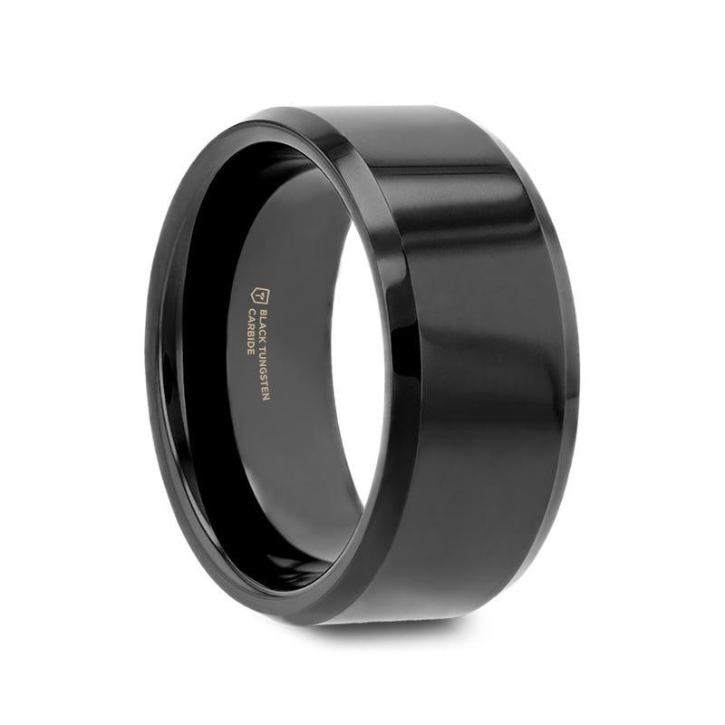 INFINITY Black Tungsten Ring with Beveled Edges - 4mm - 12mm