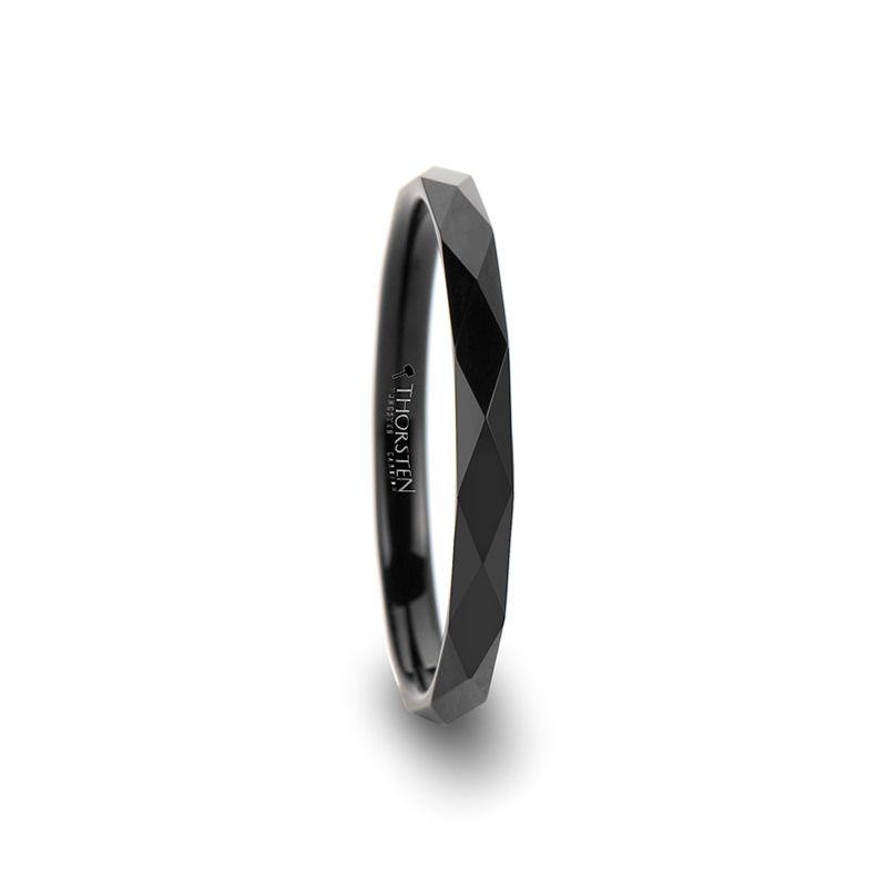 AEON Black Tungsten Wedding Band with 288 Diamond Facets - 2mm - 8mm