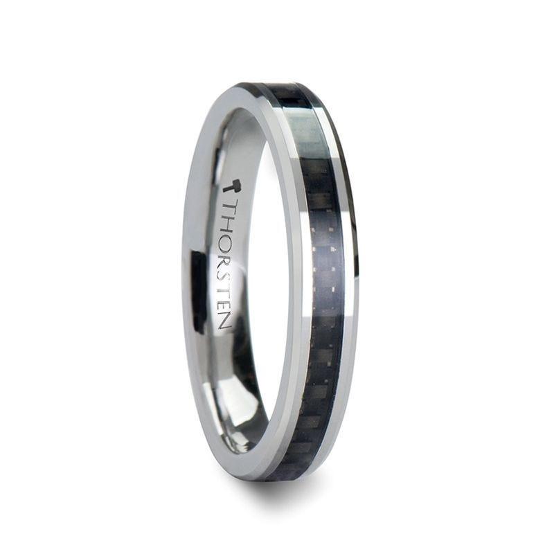 MAXIMUS Black Carbon Fiber Inlay Tungsten Carbide Wedding Band - 4mm - 12mm