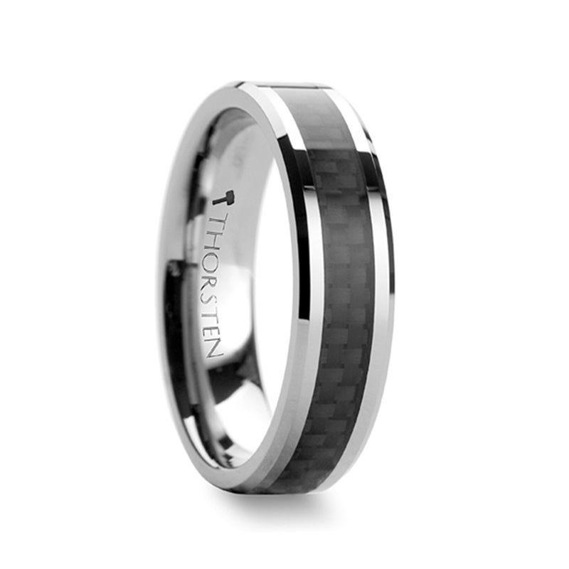 MAXIMUS Black Carbon Fiber Inlay Tungsten Carbide Wedding Band - 4mm - 12mm