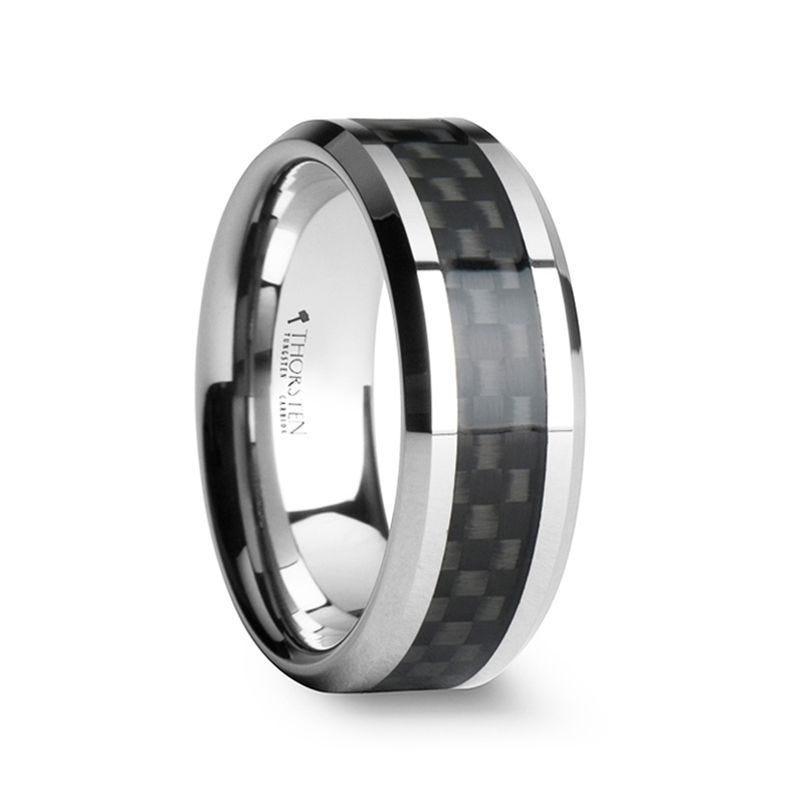 MAXIMUS Black Carbon Fiber Inlay Tungsten Carbide Wedding Band - 4mm - 12mm