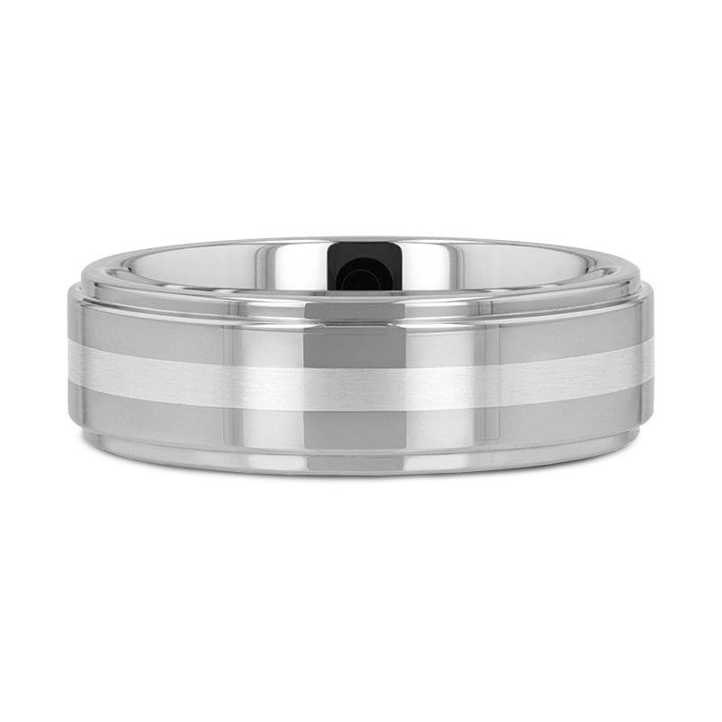 VALKYRIE Raised Center Tungsten Ring with Brushed Stripe - 6mm & 8mm