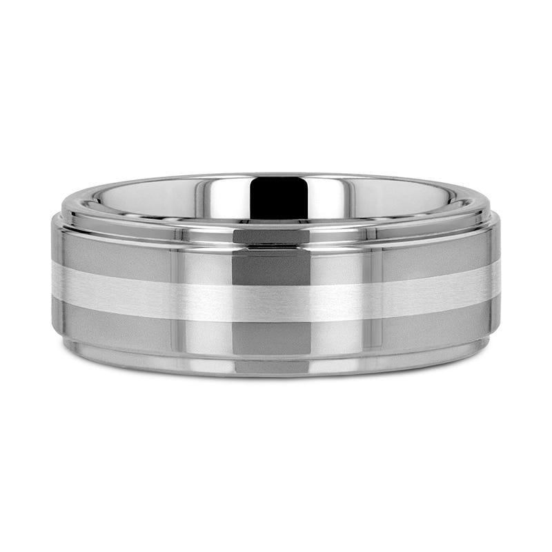 VALKYRIE Raised Center Tungsten Ring with Brushed Stripe - 6mm & 8mm