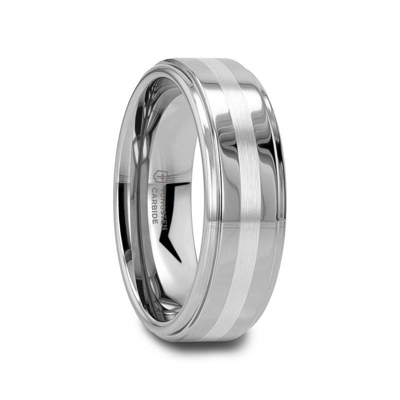 VALKYRIE Raised Center Tungsten Ring with Brushed Stripe - 6mm & 8mm