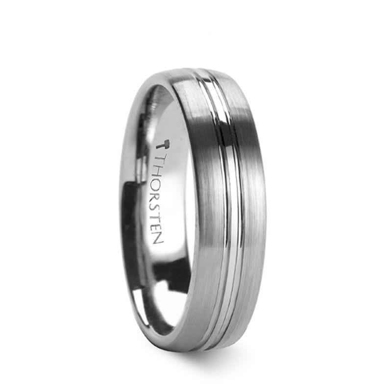 BOSS Tungsten Carbide Ring with Domed Center Groove and Brush Finish - 6mm & 8mm