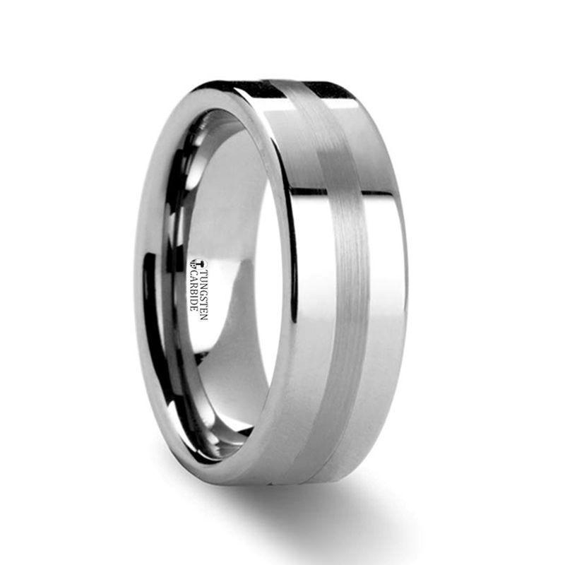 IVAR Platinum Inlaid Flat Tungsten Wedding Band - 6mm & 8mm