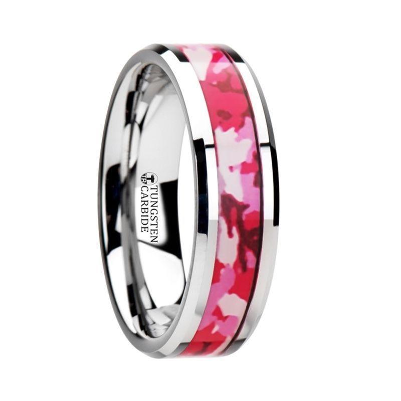 TANGO Tungsten Wedding Ring with Pink and White Camouflage Inlay - 6mm & 8mm