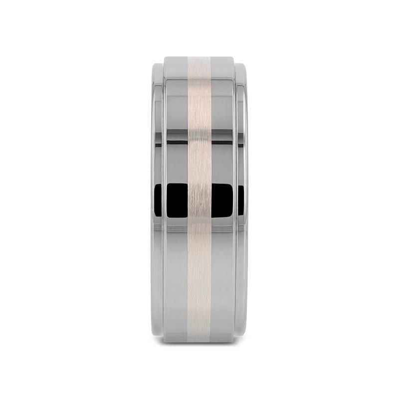 ODIN Platinum Inlaid Raised Center Tungsten Ring - 8mm