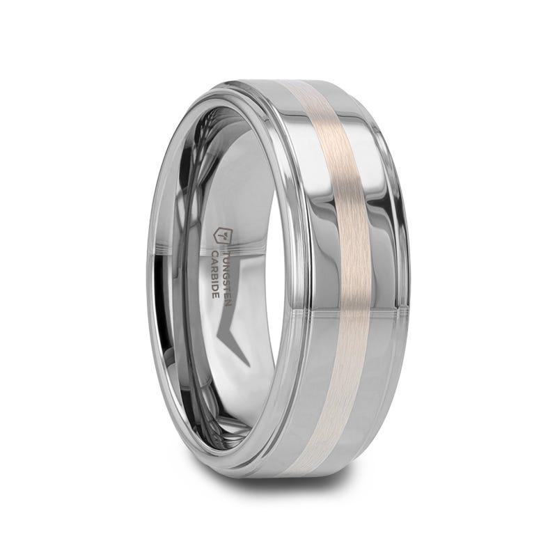 ODIN Platinum Inlaid Raised Center Tungsten Ring - 8mm