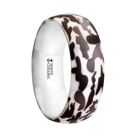 STRYKER Camo White Ceramic Wedding Band Domed - 8mm