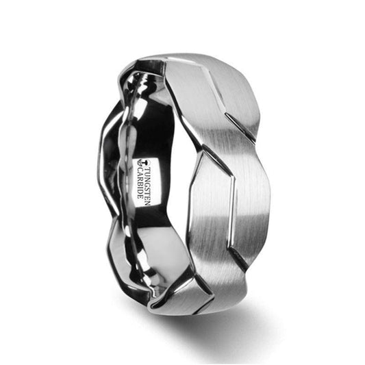 FOREVER White Tungsten Ring with Brushed Carved Infinity Symbol Design - 6mm - 10mm