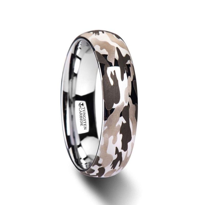 BATTALION Domed Tungsten Carbide Ring with Laser Engraved Camo Pattern - 6mm - 10mm