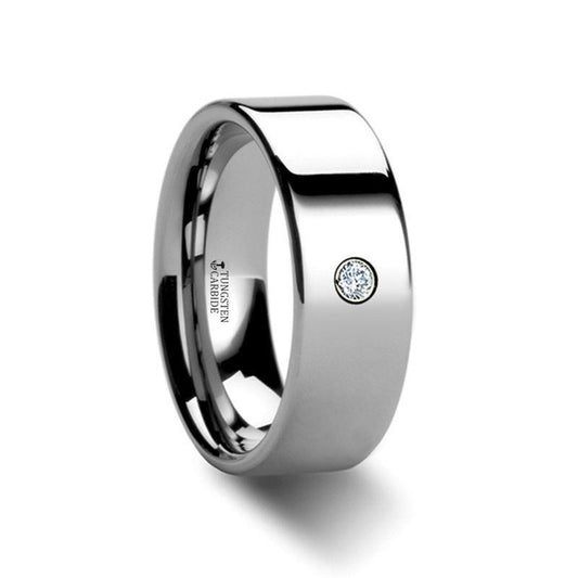 BRISTOL Flat Polished Tungsten Diamond Ring - 6mm & 8mm