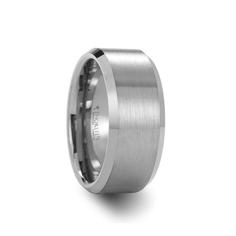 SHEFFIELD Flat Beveled Edges Tungsten Ring with Brushed Center - 4mm - 12mm