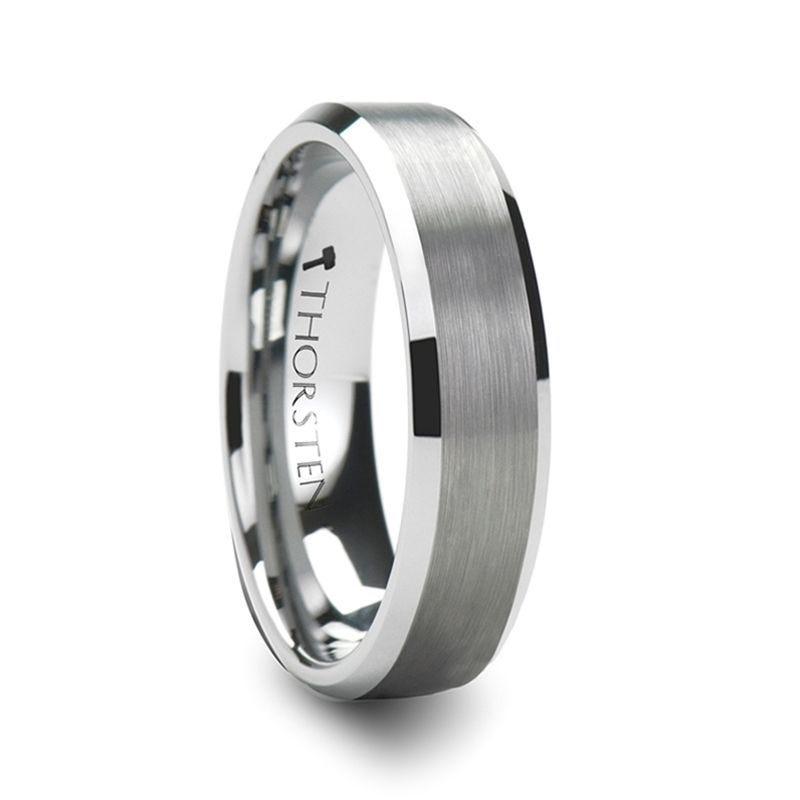 SHEFFIELD Flat Beveled Edges Tungsten Ring with Brushed Center - 4mm - 12mm