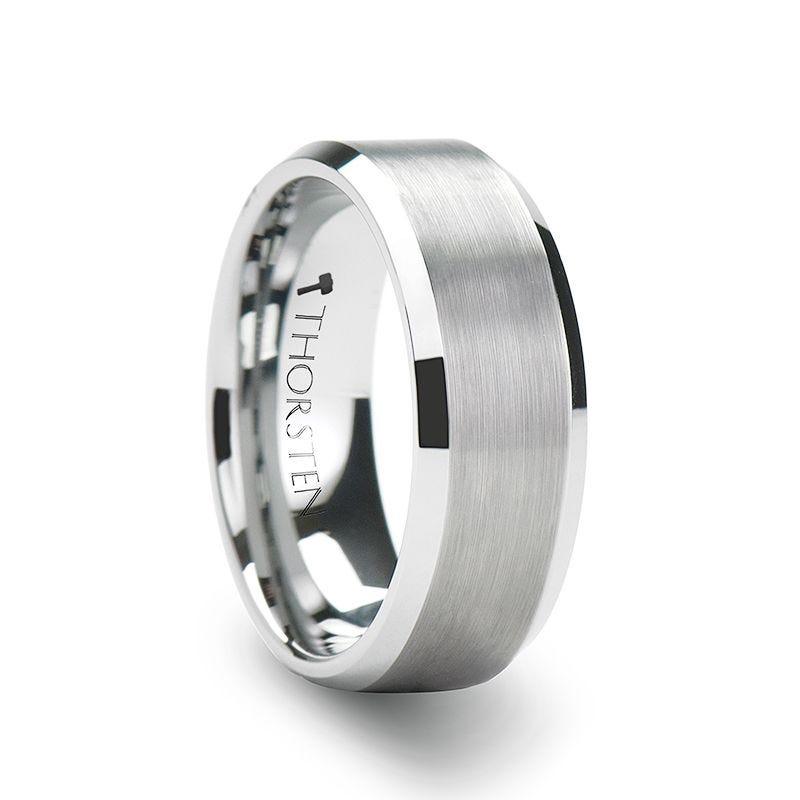 SHIPTON Tungsten Carbide Ring with Brushed Center and Beveled Edges - 10mm