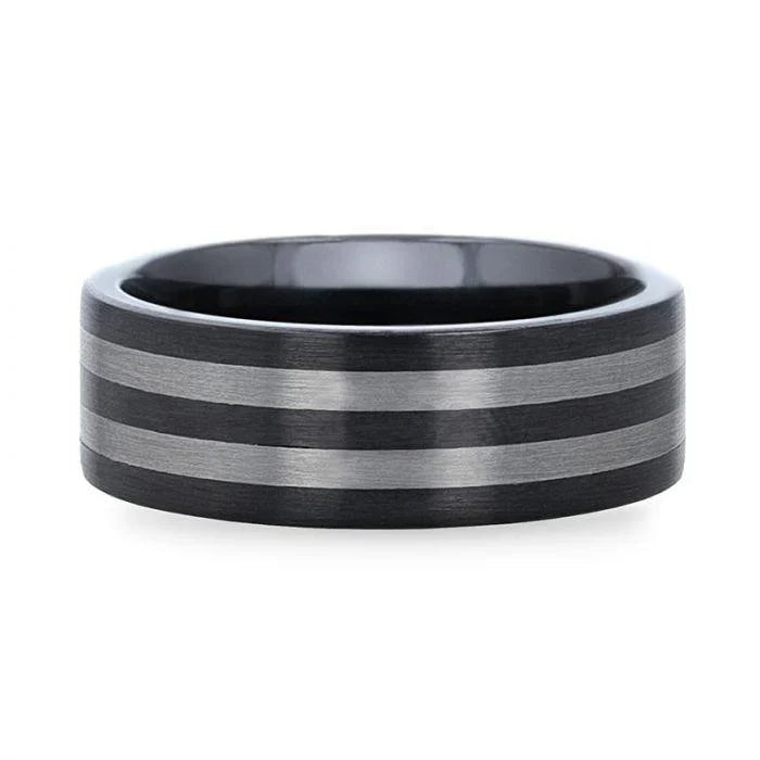 BETA Ceramic ring with Tungsten Inlay With Flat Brushed Edges