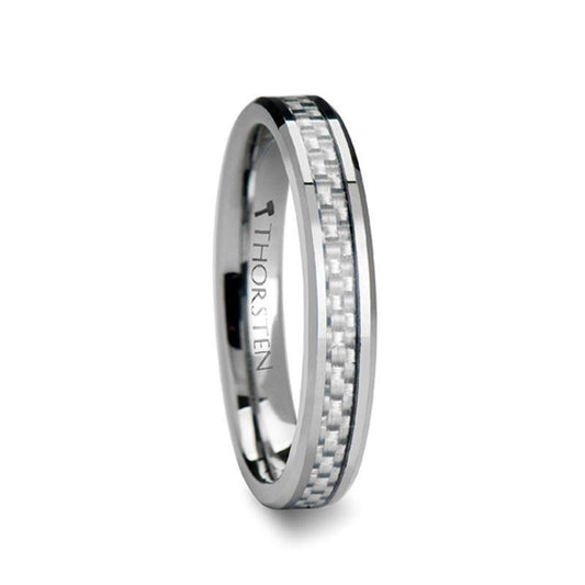 ULTIMA Beveled Tungsten Wedding Band with White Carbon Fiber - 4mm - 6mm