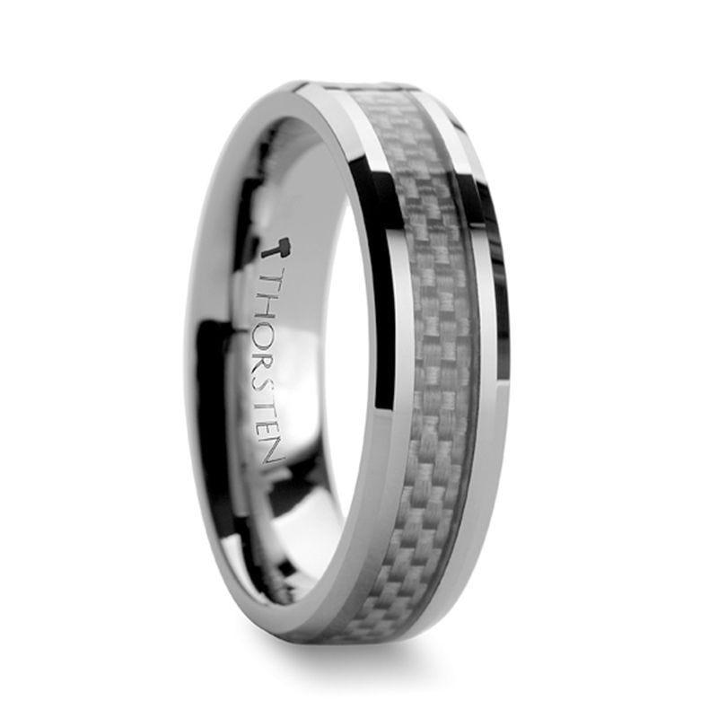 ULTIMUS Tungsten Carbide Ring with Beveled White Carbon Fiber Inlay - 4mm - 12mm