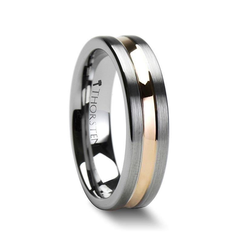 ZENA Flat Brushed Finish Tungsten Ring with Rose Gold Channel - 4mm - 6mm