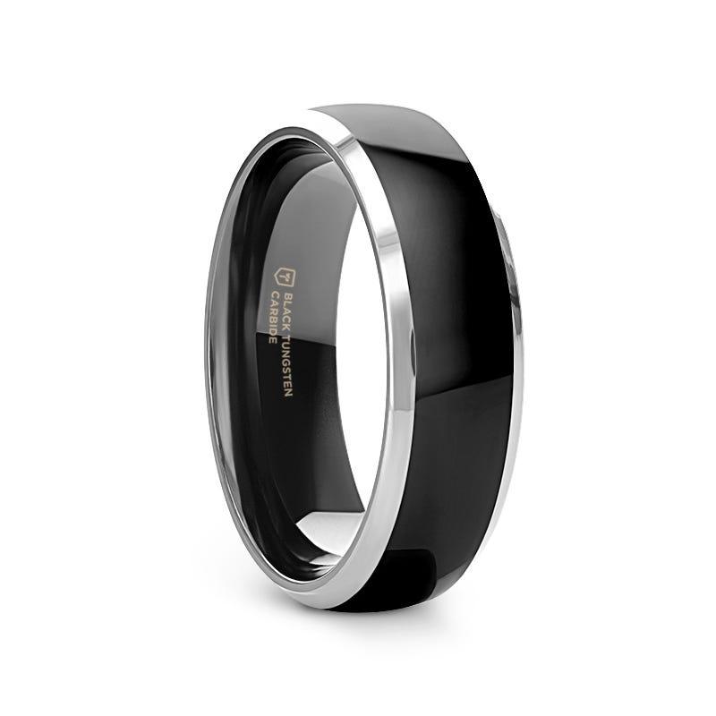 MASERATI Black Tungsten Ring with Polished Domed Beveled Edges - 4mm - 10mm