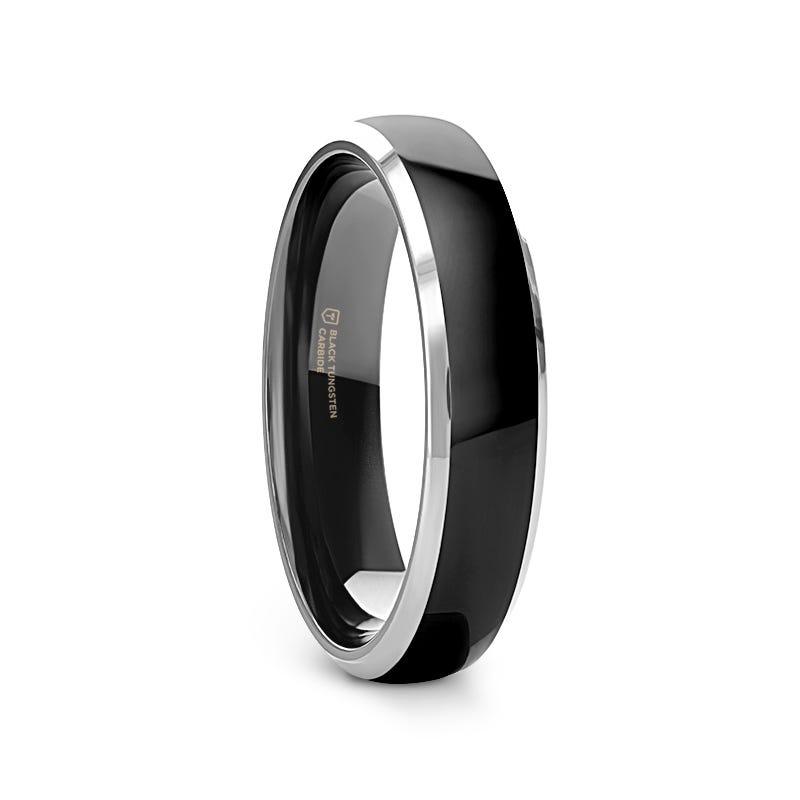 MASERATI Black Tungsten Ring with Polished Domed Beveled Edges - 4mm - 10mm